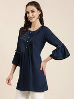 Women Navy Blue Solid A-Line Kurti-NJ-3748226-Navyblue