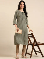 Women's Olive Printed Straight Kurta-HO-914-Olive