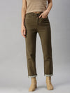 Women's Khaki Solid Straight Fit Denim Jeans-IM-9795-Khaki