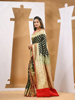 Black Katan Silk Banarasi Saree With Damask Motifs And Woven Designs-MA53KA441380030