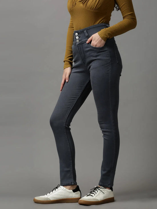 Women's Grey Solid Skinny Fit Denim Jeans-GZ-5282-Grey