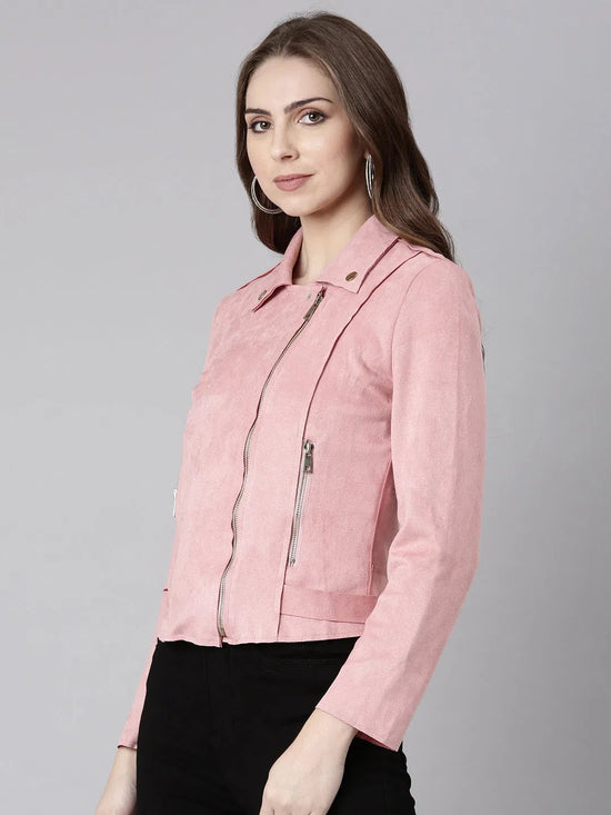 Women Pink Solid Tailored Jacket-CHN-832-Pink