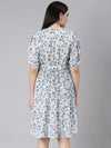 Women Blue Floral Fit and Flare Dress-8I-7133-Blue