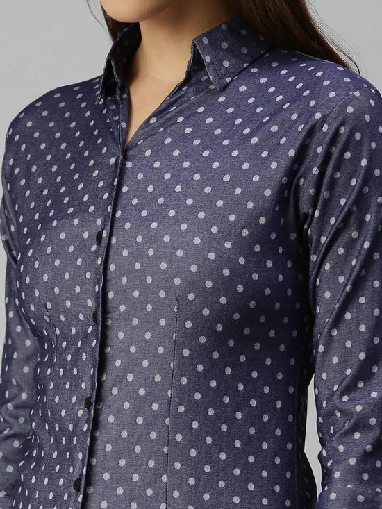 Women's Blue Printed Shirt-AE-5550175-Navyblue