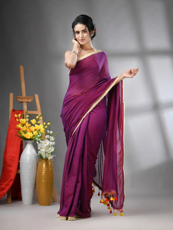 Purple Mul Cotton Soft Saree With Gota Patti Borders-MA62MCT33880007