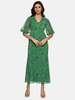 Floral Green Shirt Collared Maxi Dress-17347