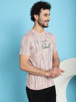 Venitian Men Printed Round Neck Pink Cotton Lycra T-Shirt