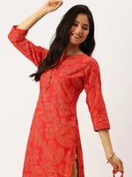 Women's Red Printed Straight Kurtas-GW-1434-Red