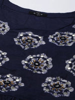 Women Navy Blue Floral Kurta Set-GW-3555-Navyblue