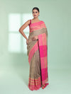 Ecru Cotton Saree With Zari Border-MA59CT06530049