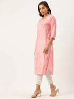 Women's Pink Embroidered Straight Kurtas-SB-48882-Pink