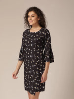 Bell sleeve overlap shift dress in Navy