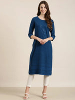 Women Teal Embellished Straight Kurta-RA-074-Teal