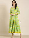 Women Lime Green Printed Anarkali Kurta-AT-A879-Limegreen