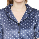 Smarty Pants Women's Silk Satin Blue Color Polka Dot Night Suit