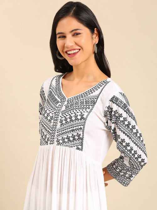 Women's White Printed Anarkali Kurta-RF-1641-White