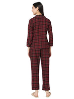 Smarty Pants Women's Brush Cotton Maroon Color Checks Night Suit