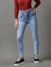 Women's Blue Solid Skinny Fit Denim Jeans-GZ-5319-Blue