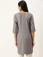 Women's Grey Embellished Straight Kurtas-SKC-2010-Grey