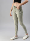 Women's Olive Solid Denim Skinny Jeans-GZ-5154-Olive