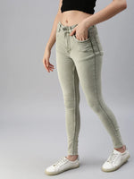 Women's Olive Solid Denim Skinny Jeans-GZ-5154-Olive