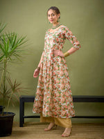 Women Peach Chanderi Floral Anarkali Maxi Dress-SHDRS11008_XS