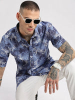 Men Spread Collar Floral Blue Casual Shirt-NAHAR-2156-Blue