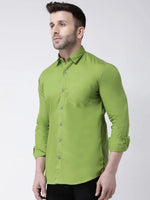 Hangup Men Slim Solid Shirts-CollarGreenShirt