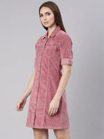 Women Pink Solid Shirt Dress-LT-23051-Pink