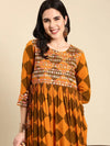 Women's Rust Printed Anarkali Kurta-GW-3505-Rust