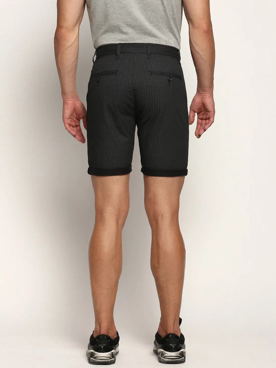 Men Black Striped Shorts-ORBIT-18-Charcoal