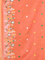 All Over Thread Floral Embroidery Orange Cotton Saree-MA62CT33610080