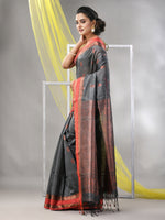 Grey Silk Matka Soft Saree With Paisley Motifs-MA57SLMT331760022