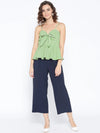 Front knot peplum top with printed checks in Green