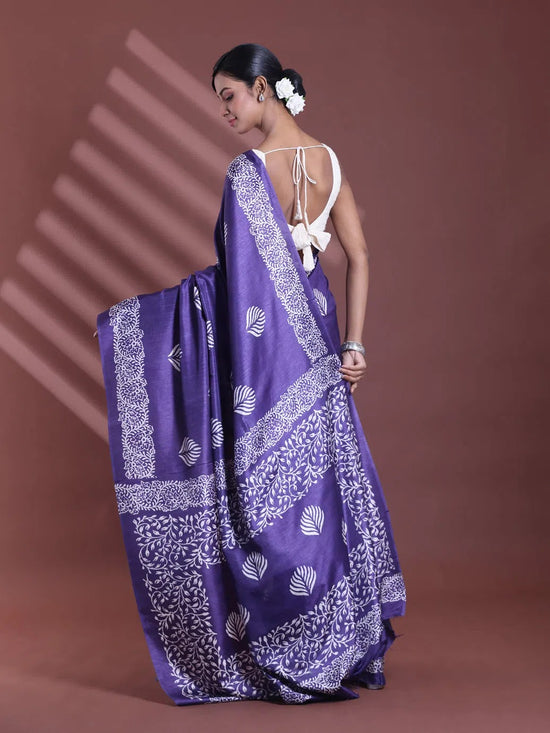 Navy Blue Silk Soft Saree With Texture Print-MA60BSL01400057