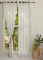 Ivy Vines Embroidered Sheer Curtain - White- Single-230424026