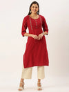 Women's Red Solid Straight Kurta-DF-1198-Maroon