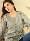 Ahika Women Grey Cotton Blend Blend Bandhani Printed Regular Tunic-VT1288