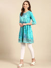 Women's Turquoise Blue Tie Dye Anarkali Kurta-GW-3400-Turquoiseblue