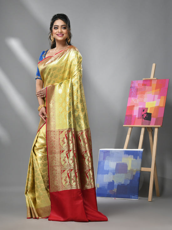 Dijon Yellow Silk Banarasi Saree With Zari Woven Floral And Paisley Designs-MA52BSL441050021