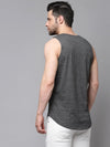 Rigo Charcoal Numerical Print Curved Bottom Cotton Sleeveless T-Shirt Vest