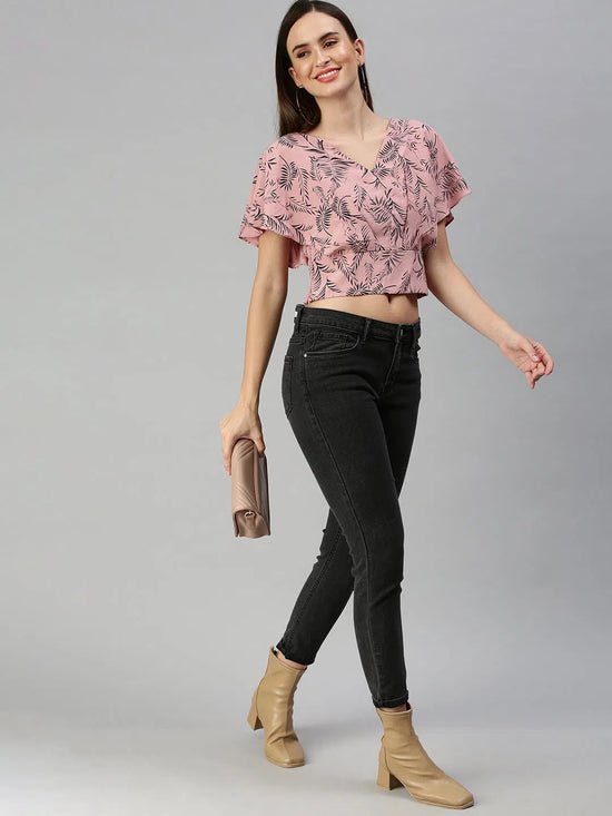 Women's Mauve Printed Crop Tops-AE-10184-Mauve