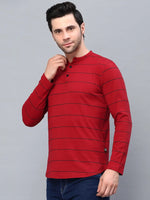 Rigo Striped Henley Neck Full Sleeve T-Shirt-HT07221142-L