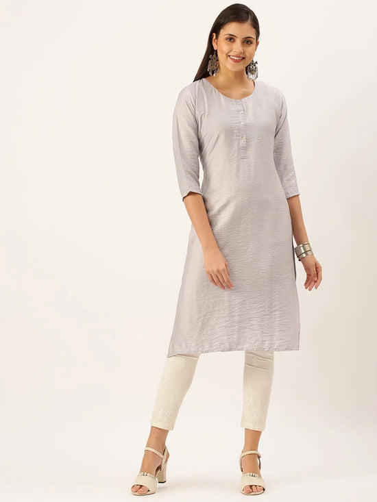 Women's Grey Solid Straight Kurta-DF-1201-Grey