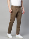 Genips Men's Beige Brown Stretch Caribbean Slim Fit Solid Trousers