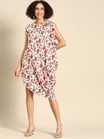 Asymmetric one side cowl Dress in Off White Print