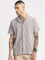 Men Cuban Collar Solid Beige Casual Shirt-FELCO-2197-Beige