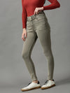 Women's Olive Solid Skinny Fit Denim Jeans-GZ-5296-Olive