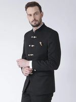 Hangup Men Standard Solid Men Formalwear-DoubleButtonBlackBlazer