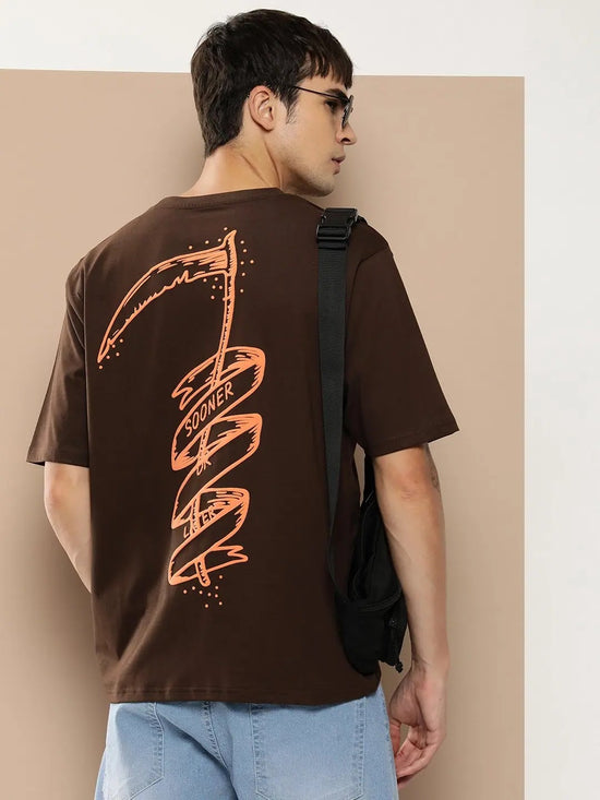 Difference of Opinion Brown Graphic Oversized T-Shirt-DOOVR209CHO-S